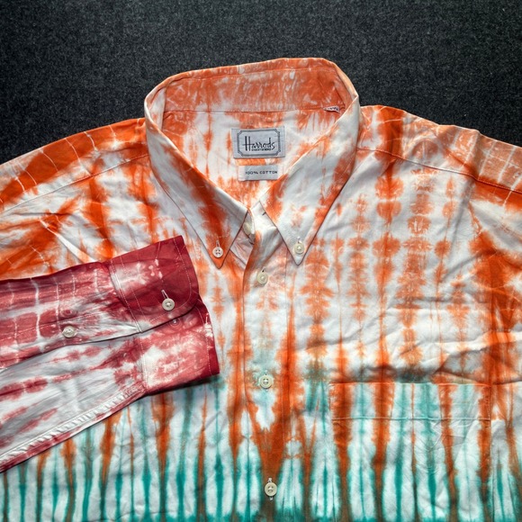 Harrods Other - Harrods Button Down Shirt Mens 17.5 Multicolor Tie Dye Cotton Long Slv